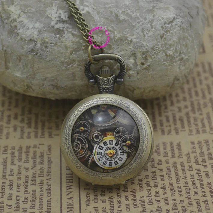 Модные часы с карманным механизмом ожерелье женские бронзовые Круглые выпуклые