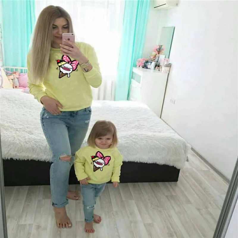 Одежда для мамы и дочки одинаковые рубашки всей семьи блузки маленькой девочки 2