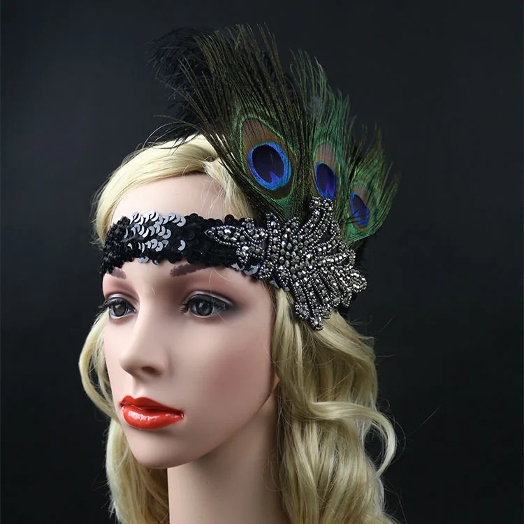 Повязка на голову с перьями павлина для девочек повязка вечеринки сценического