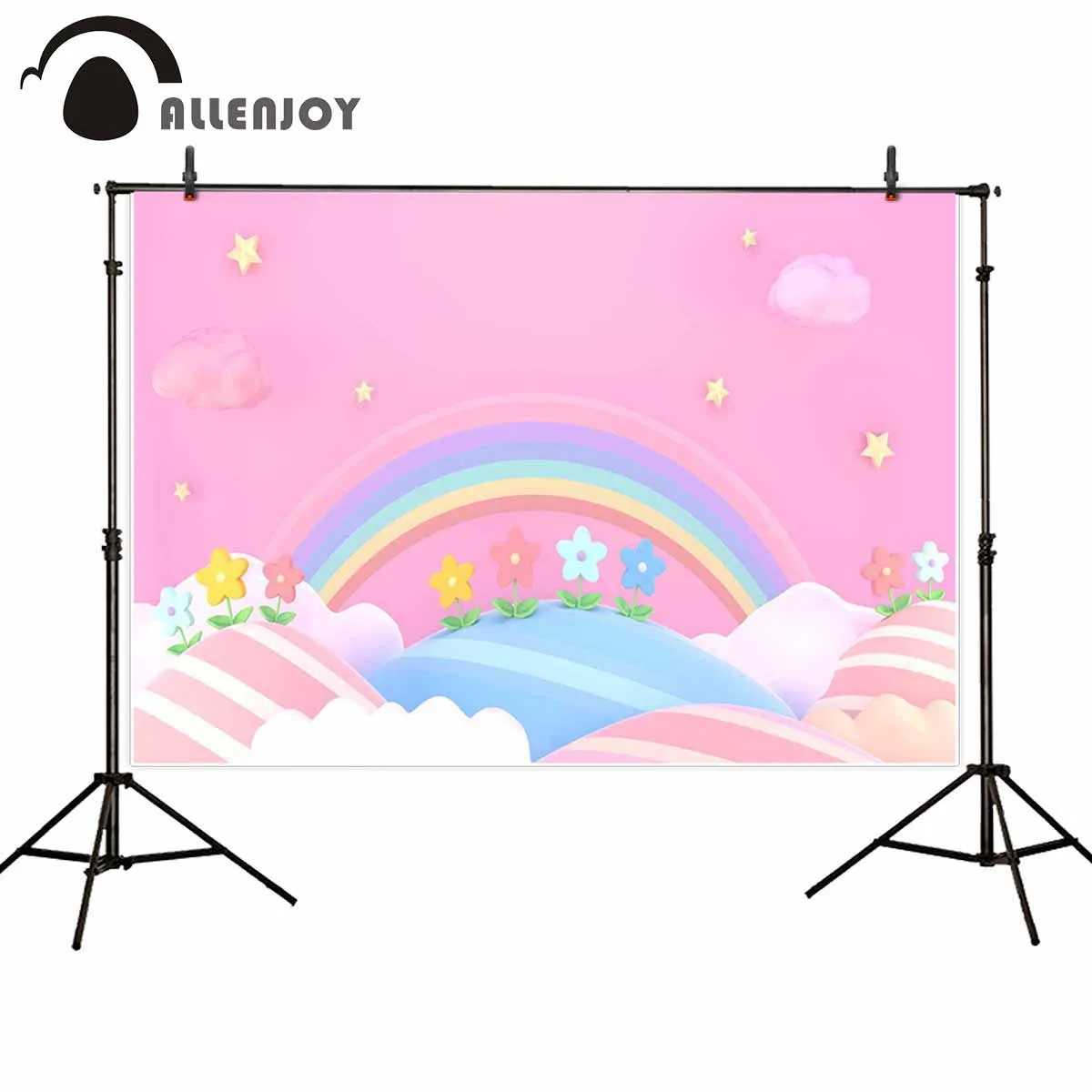 

Фон Allenjoy для фотостудии Мультяшные горы розовые цветы звезды Радуга фон для новорожденных день рождения