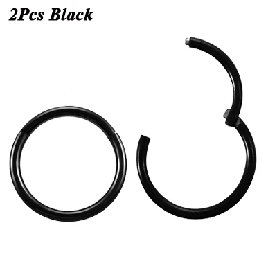 2PCS Balck 2 шт./лот G23 титановые шарнирные сегментные кольца для носа, губ, бровей, сосков, кликер, Ушная перегородка, спираль, Tragus, пленница, пирсинг, ювелирные изделия для тела - Окраска металла: 2PCS Balck