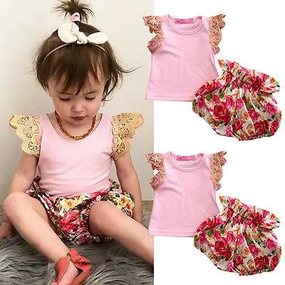 Детский розовый топ с кружевными рукавами для девочек 2 шт./компл. + шорты