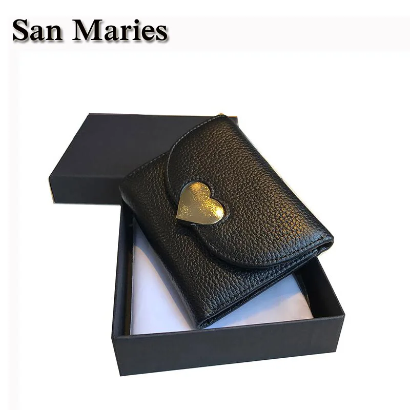Женский короткий кошелек San Maries из натуральной кожи с застежкой в виде сердца
