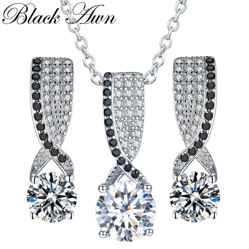 

[BLACK AWN] Trendy Silver Color Jewelry Sets Wedding Necklace Pendant Earrings Set Jewelry for Women Z006