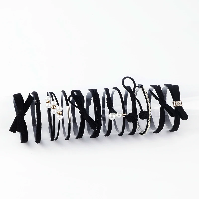 Black 12 шт./лот, новые модные повязки для волос, Женские аксессуары для волос, эластичные повязки для волос для женщин и девушек, лента для волос, резинка для волос - Цвет: Black