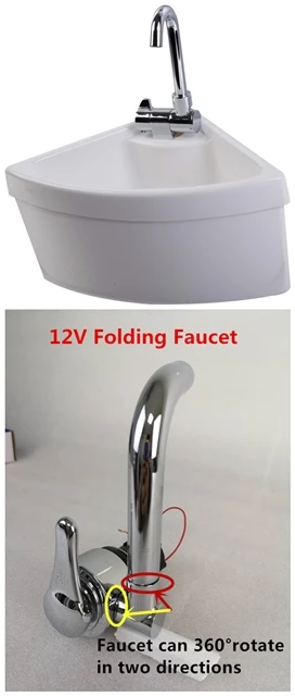 sink and 12V faucet Лодка Караван RV Camper белая акриловая треугольная раковина 280*280*180 мм GR-Y014 - Цвет: sink and 12V faucet