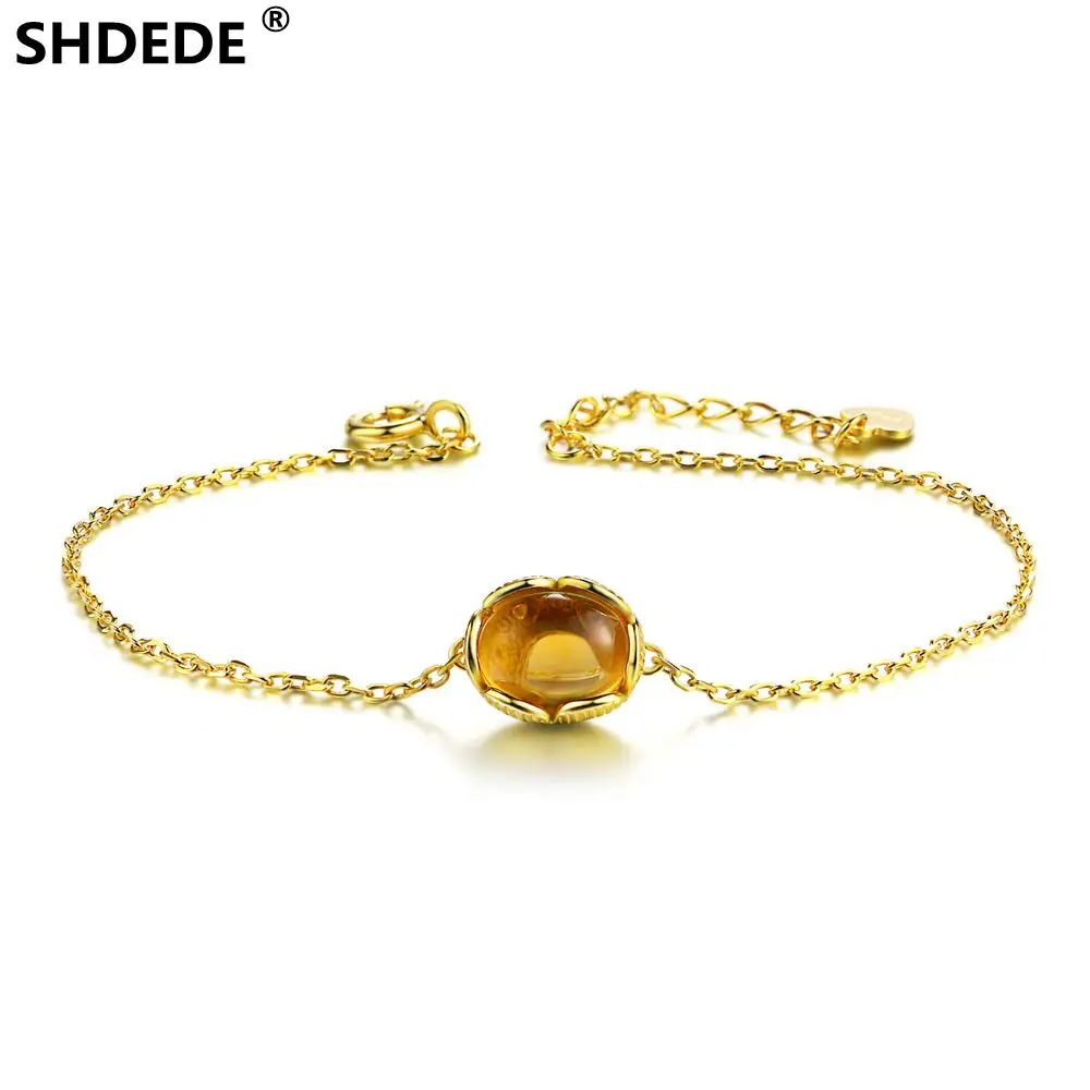 SHDEDE золотистый браслет из серебра 925 пробы с натуральным овальным желтым