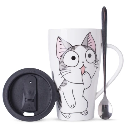 Q Большие кружки kawaii Panda, керамическая чашка, кофейные кружки, молочные кружки чашки для чая, термальные бутылки для воды с крышкой-ложкой для детей, рождественский подарок - Цвет: Q