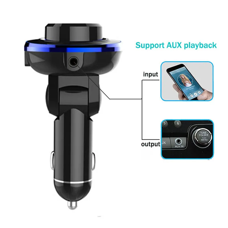 Jajabor Bluetooth Автомобильный fm-передатчик Bluetooth автомобильный комплект громкой связи AUX 3,5 мм аудио плеер двойной USB зарядное устройство большой экран дисплей
