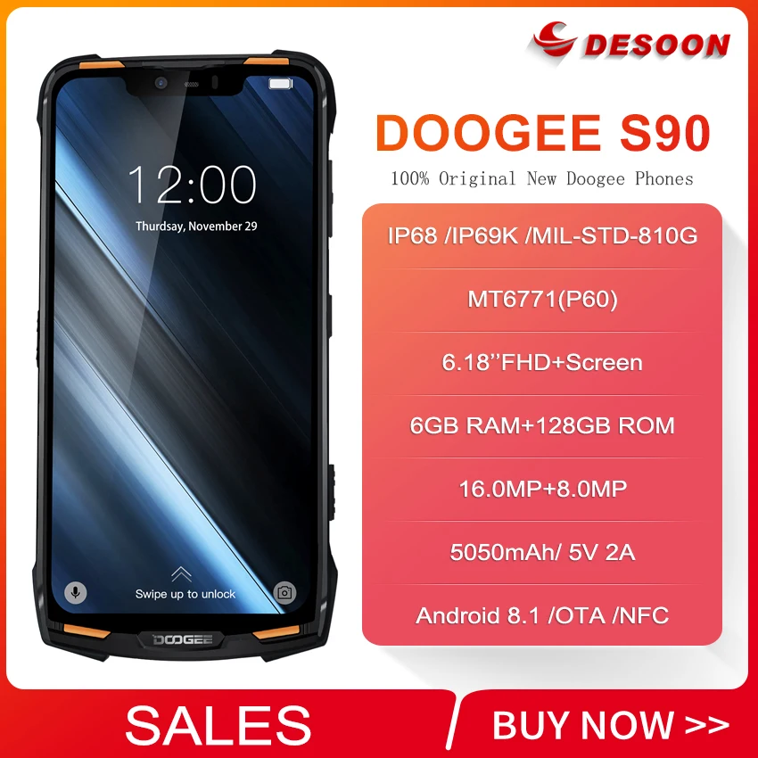 Оригинальный DOOGEE S90 IP68/IP69K Водонепроницаемый противоударный 5050 мА/ч Батарея 6 18