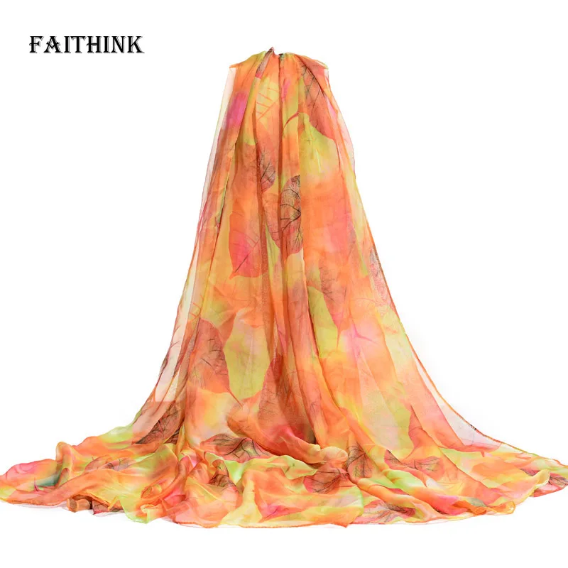 [FAITHINK] высококачественный Женский Шелковый дизайнерский шарф в виде листа