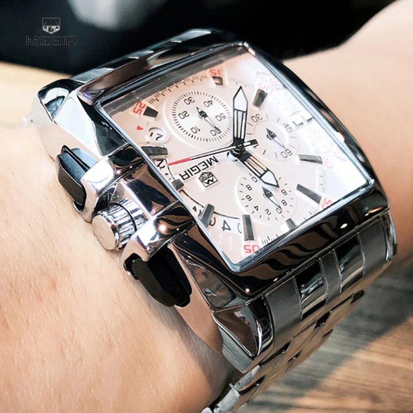 MEGIR оригинальные Роскошные мужские часы из нержавеющей стали с датой Мужские
