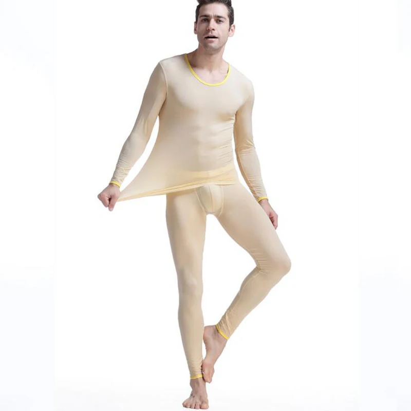 Thermal Underwear Men Long Johns Thermo Underwear Underpant Elastic Ultra-Thin Silk Translucent Pajamas Clothes For Men Leggings images - 6