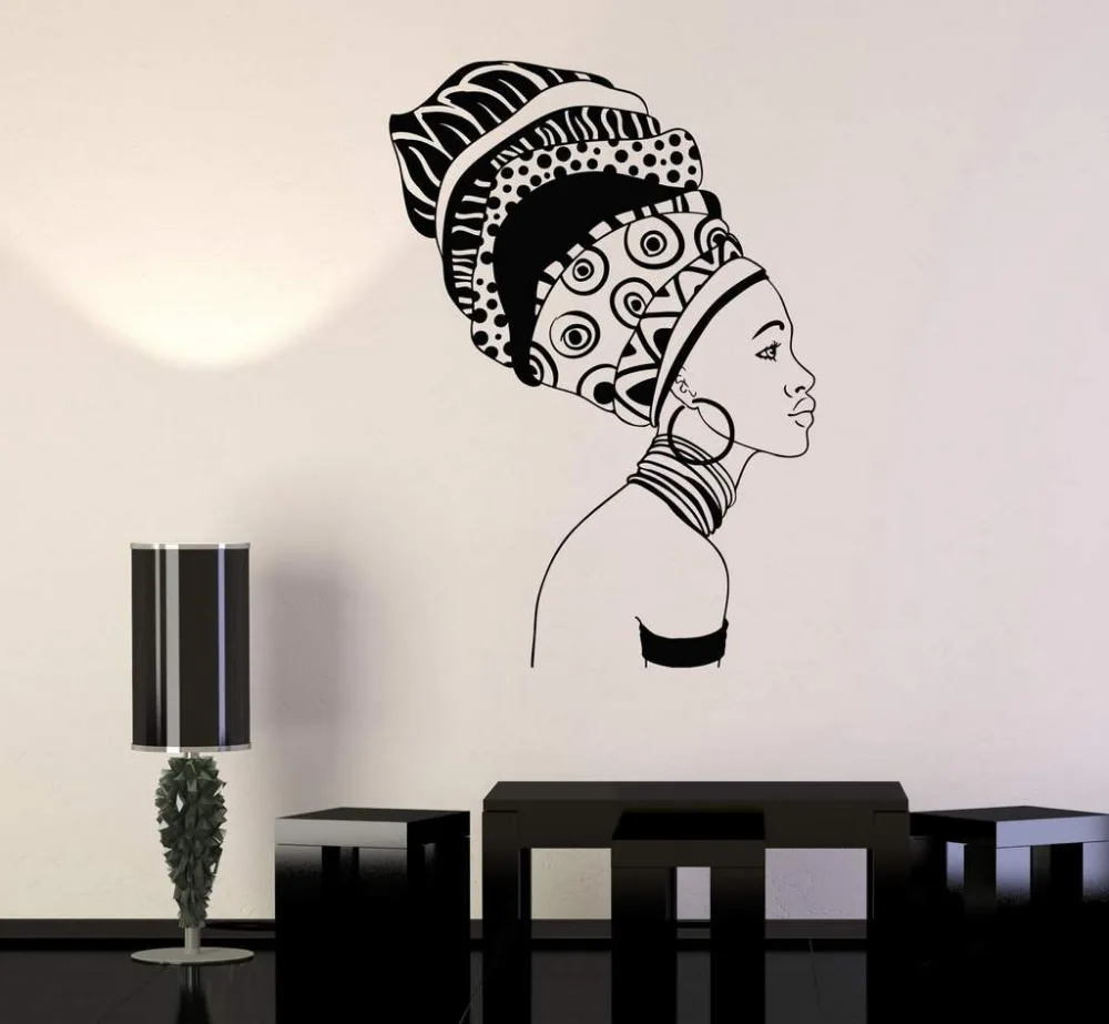 

Beautiful Black Girl Silhouette Wall Stickers Ethnic Decor Africa African Woman Vinyl Art Stickers Bedroom Beauty Shop D554