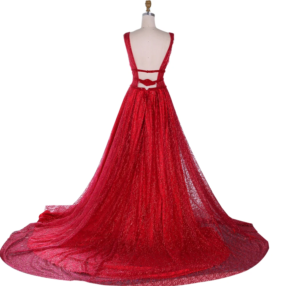 

BeryLove A Line Sequin Red Prom Dresses 2020 Long Deep V Neck Prom Gowns Shiny Sparkle Formal Evening Dress Vestidos De Fiesta