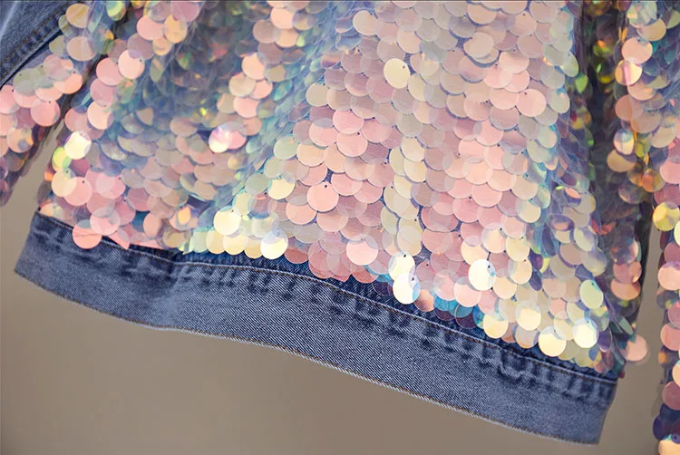 Женская джинсовая куртка с блестками свободная в европейском стиле весна