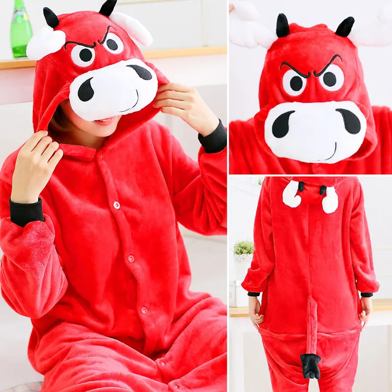 

Autumn men women Cartoon image Jumpsuits sleepwear Flannel cosplay One-piece animal pajamas winter velvet thick Rompers pajamas