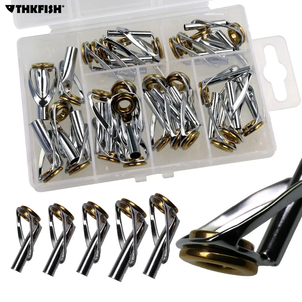30pcs/Lot Fishing Rod Guides Double Golden Ceramic Ring 3.0mm-5.5mm Sea Saltwater Heavy Duty Fishing Tip Tops Repair Kit