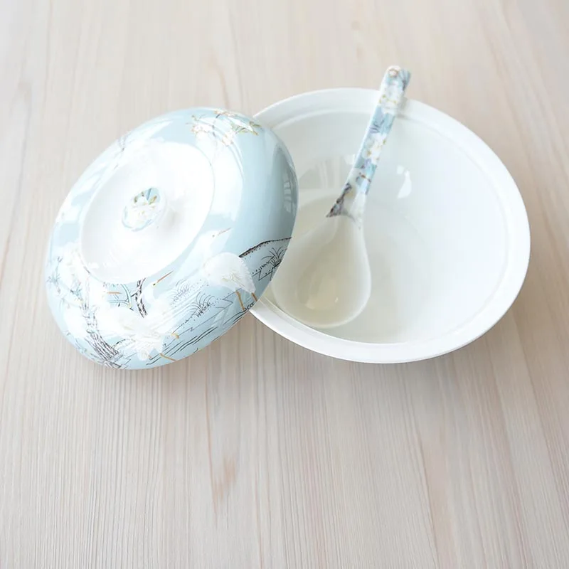 Фарфоровые керамические миски для супа с краном большая емкость набор крышкой