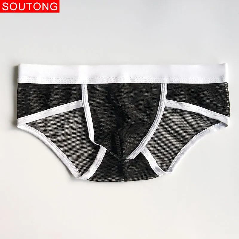 Трусы брифы Soutong мужские прозрачные нижнее белье дышащие сетчатые трусы для геев