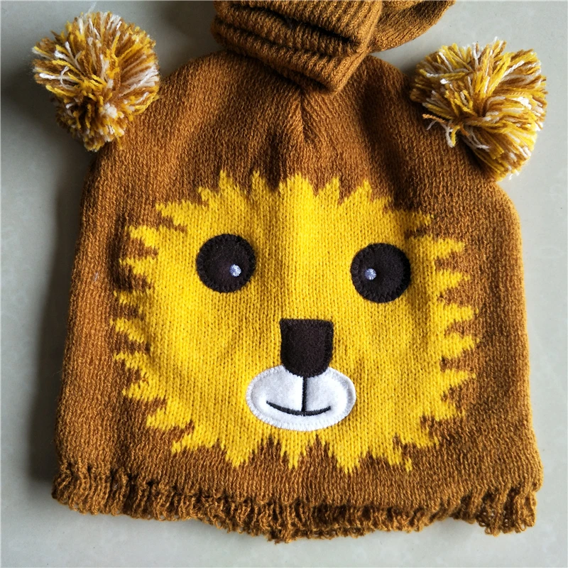 Вязаные хлопковые облегающие шапки с мультяшными животными Король Лев шапка