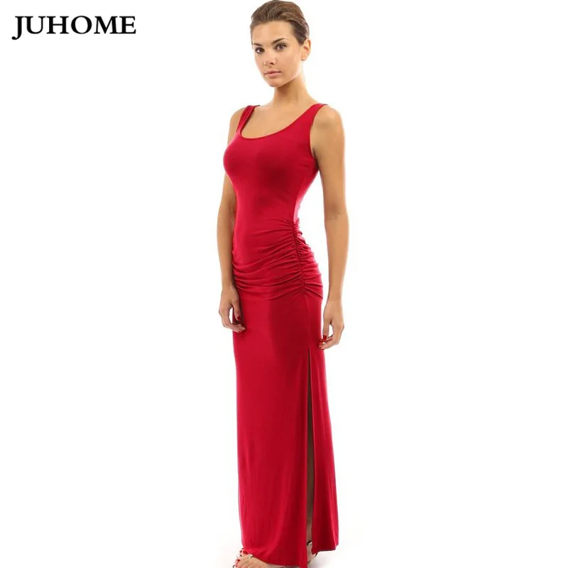Женское модельное платье с разрезом Красное длинное вечернее облегающее без