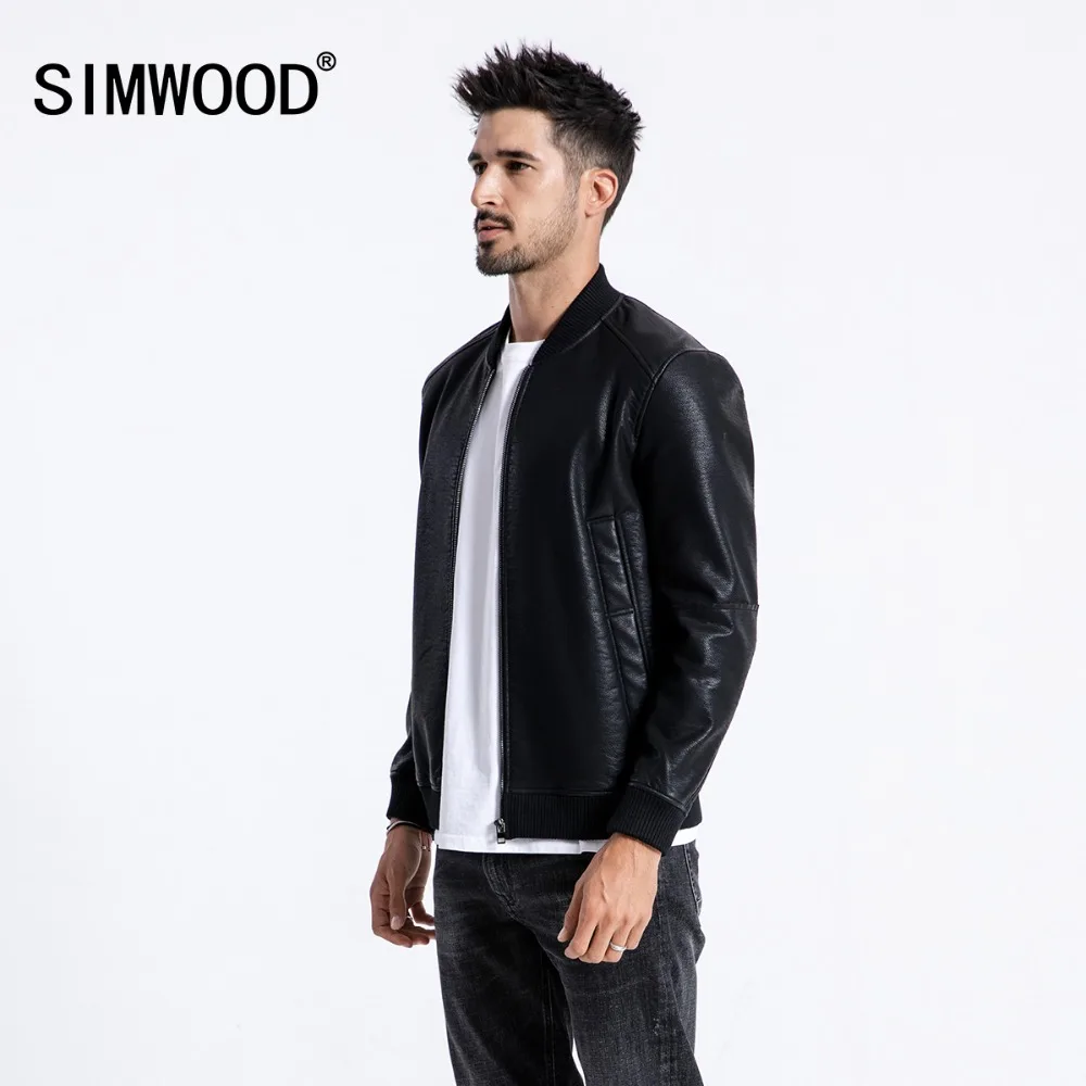 SIMWOOD зимняя Новинка кожаная куртка-бомбер мужская модная теплая флисовая Повседневная Верхняя одежда классические пальто одежда высокого качества 180558