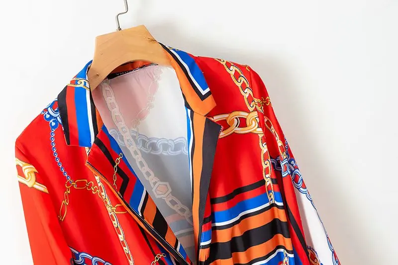 2019 New women vintage chain colorful striped print casual slim midi dress ladies chic red vestidos long sleeve dresses | Женская одежда