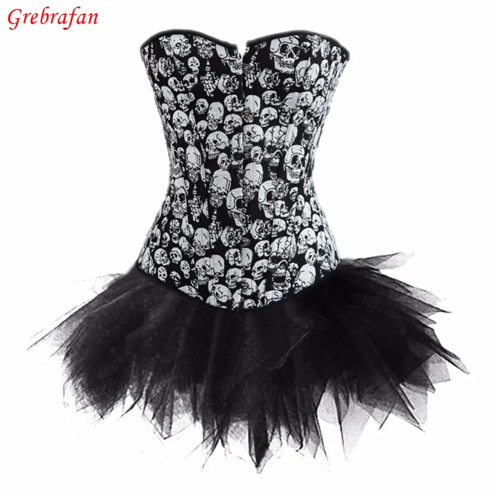 Для женщин пикантные Бурлеск Overbust корсет с мини юбка пачка красивые платья