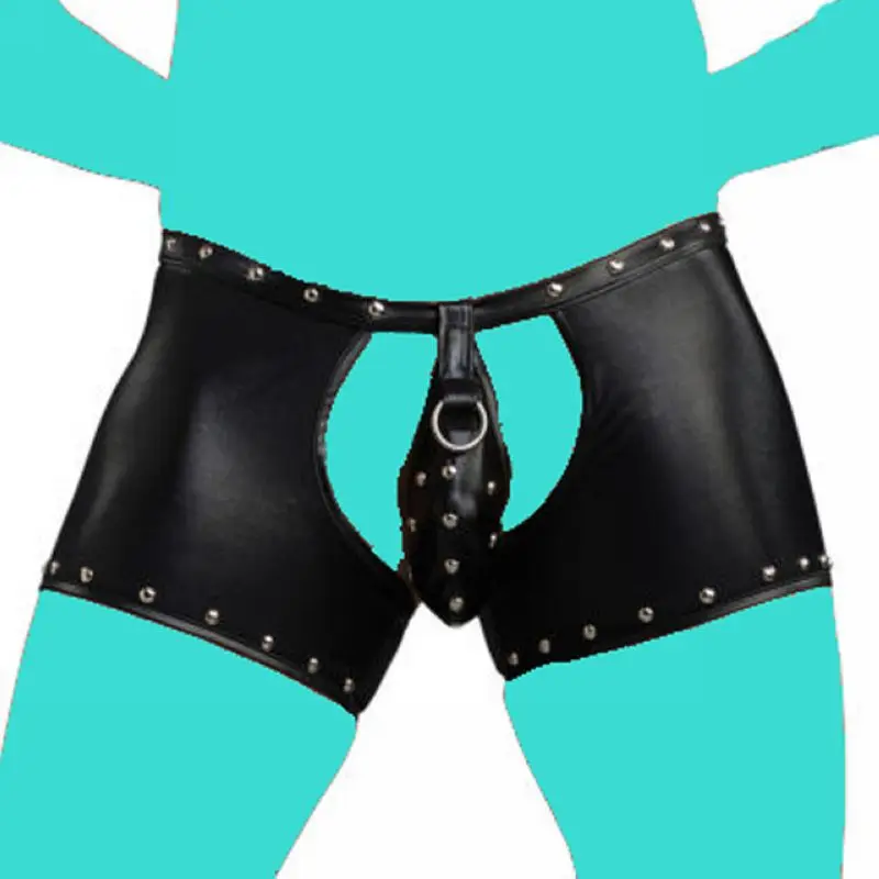 

Plus Size U Convex Pouch PU Faux Leather Lace Up Bandage Open Crotch Short Boxer Clubwear Fetish Gay Wear Erotic lingerie