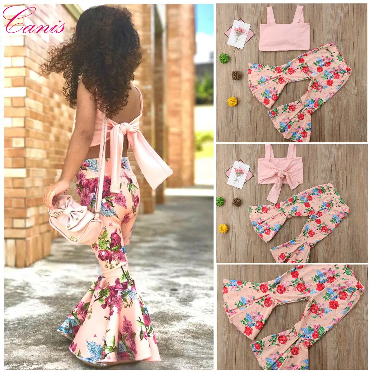 Детские летние бандажные топы с цветочным принтом для девочек брюки поясом