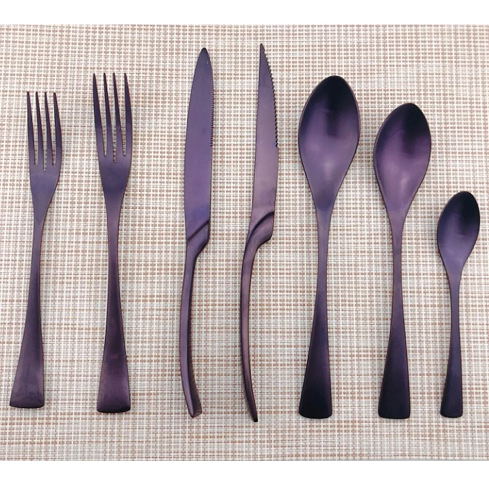 Новый Дизайн Матовая фиолетовая посуда 304 нержавеющая сталь набор столовых