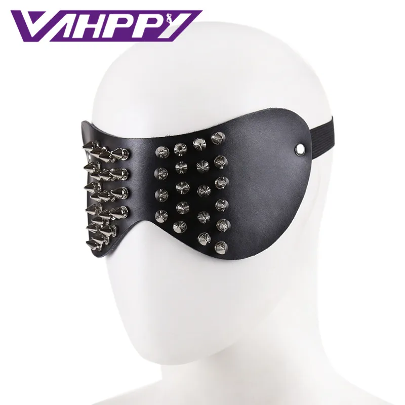 VaHppy черная кожа с заклепками Разъемный патч для глаз повязка на глаза флирт