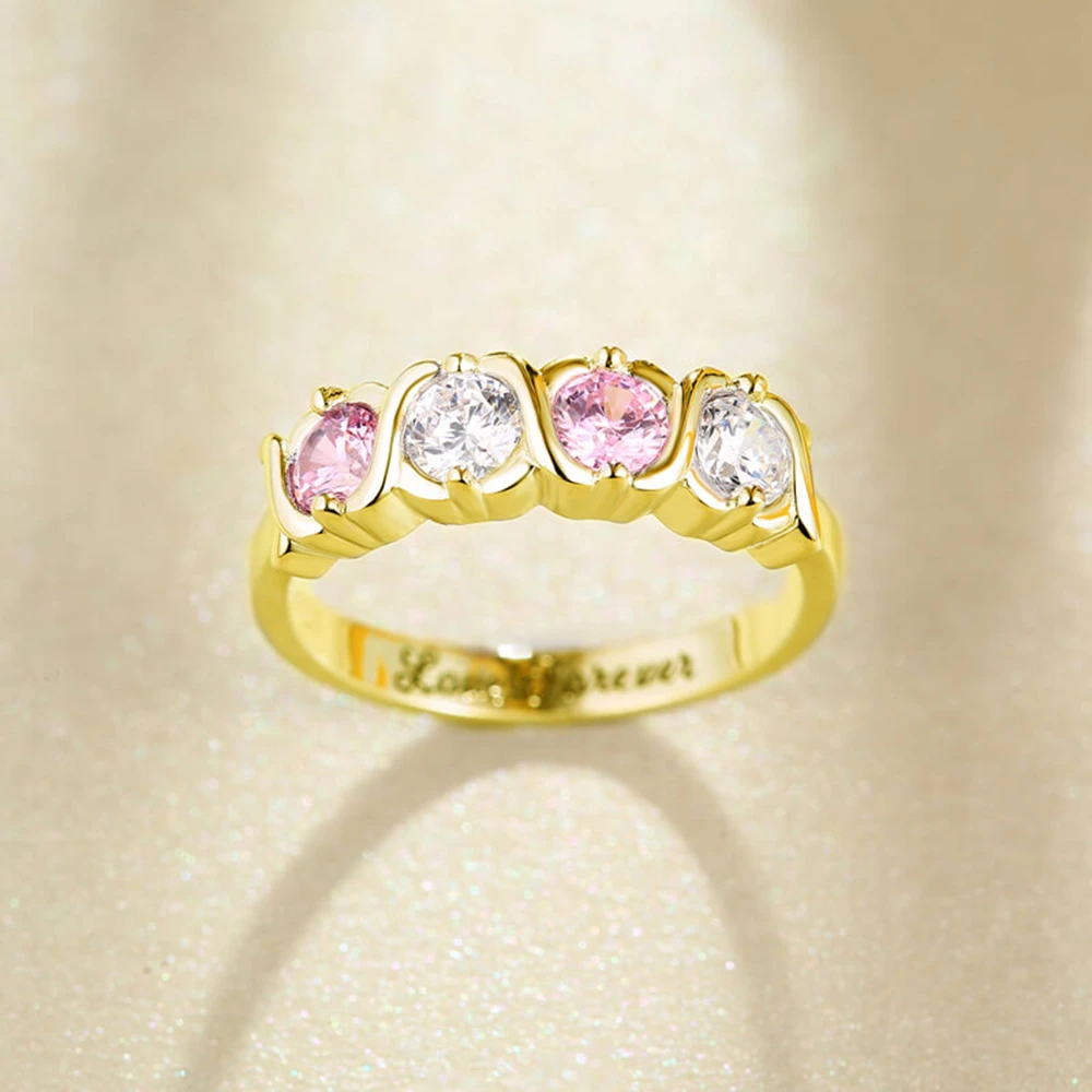 Sweey Dropshipping Personalaized Jewelry Engraving Name-Birthstones Ring 4 Birthstones Hugs and Kisses XoXo Gift for Mother |