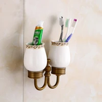 double cups for tooth brush and toothpaste hotel bathroom collection solid brass ceramic material antique bronze finishes