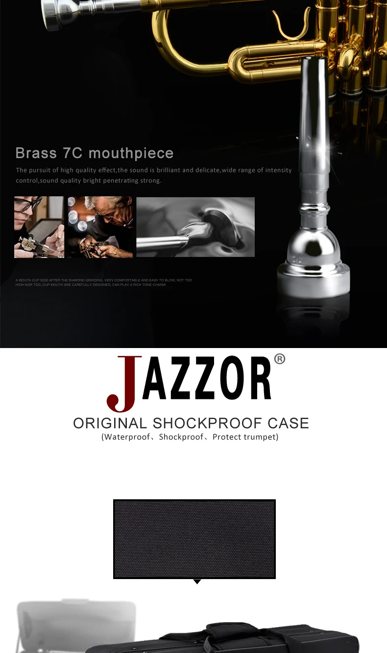 JAZZOR JZTR-300 Bb новичок Труба золото и серебро тромпита с профессиональной трубы мундштук и мягкий чехол
