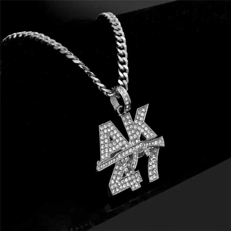 4.5 см * 4 Золото Серебро Хип Хоп Пистолет Кулон Ожерелье Для Человека AK47 Кристалл