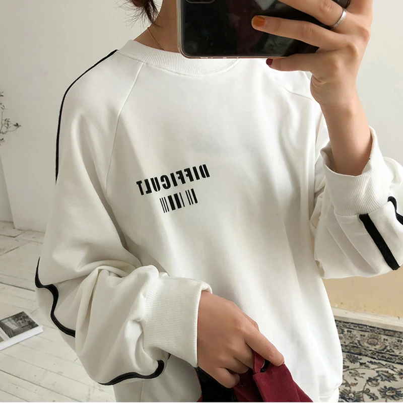Spring Korean chic Harajuku Wind Bar Stripe woman sweatershirt Student Loose Thin Long Sleeve couple Tops | Женская одежда