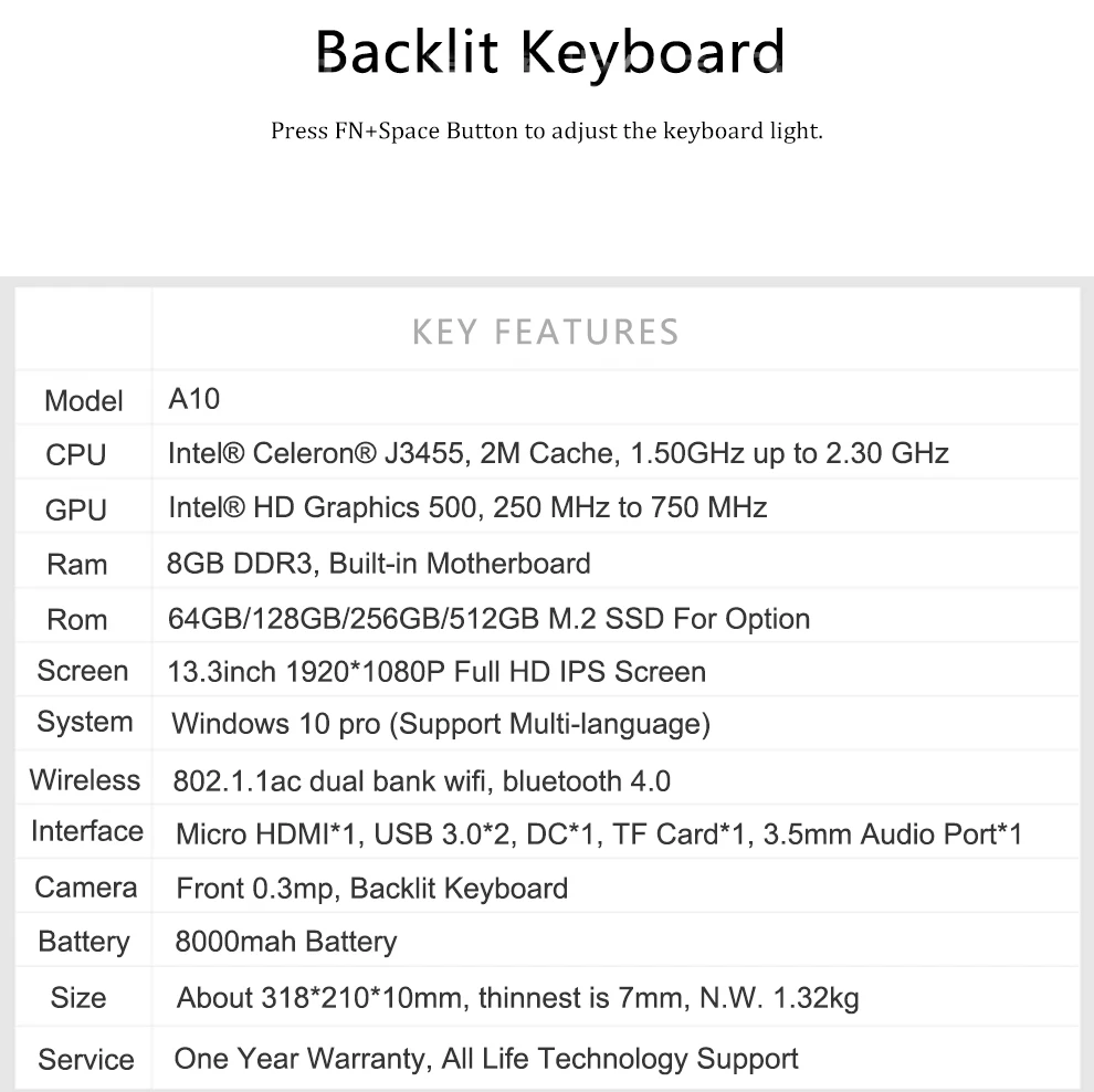 13,3 дюймовые ноутбуки 1920X1080P FHD 8 ГБ ОЗУ 128G 256G 512G SSD ips Intel J3455 четырехъядерный Windows 10 Системный ноутбук компьютер ноутбук