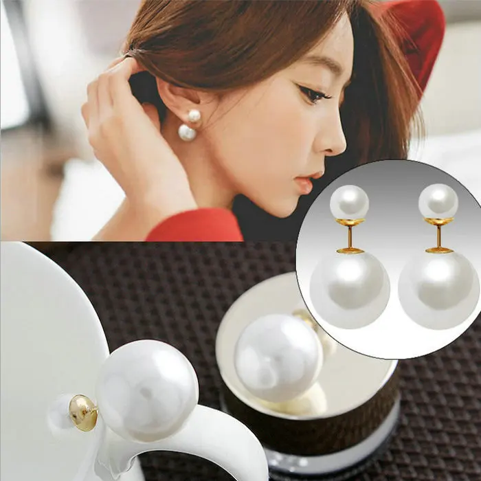 Высокое Качество Жемчужно-Белый Цвет Double Face Жемчуг Серьги Стержня Горячие Цвета