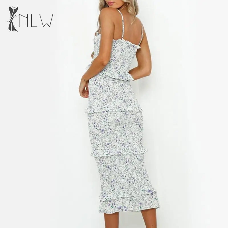 NLW Bodycon Ruffle летние миди платья элегантные Boho Платья с цветочным принтом женские 2019