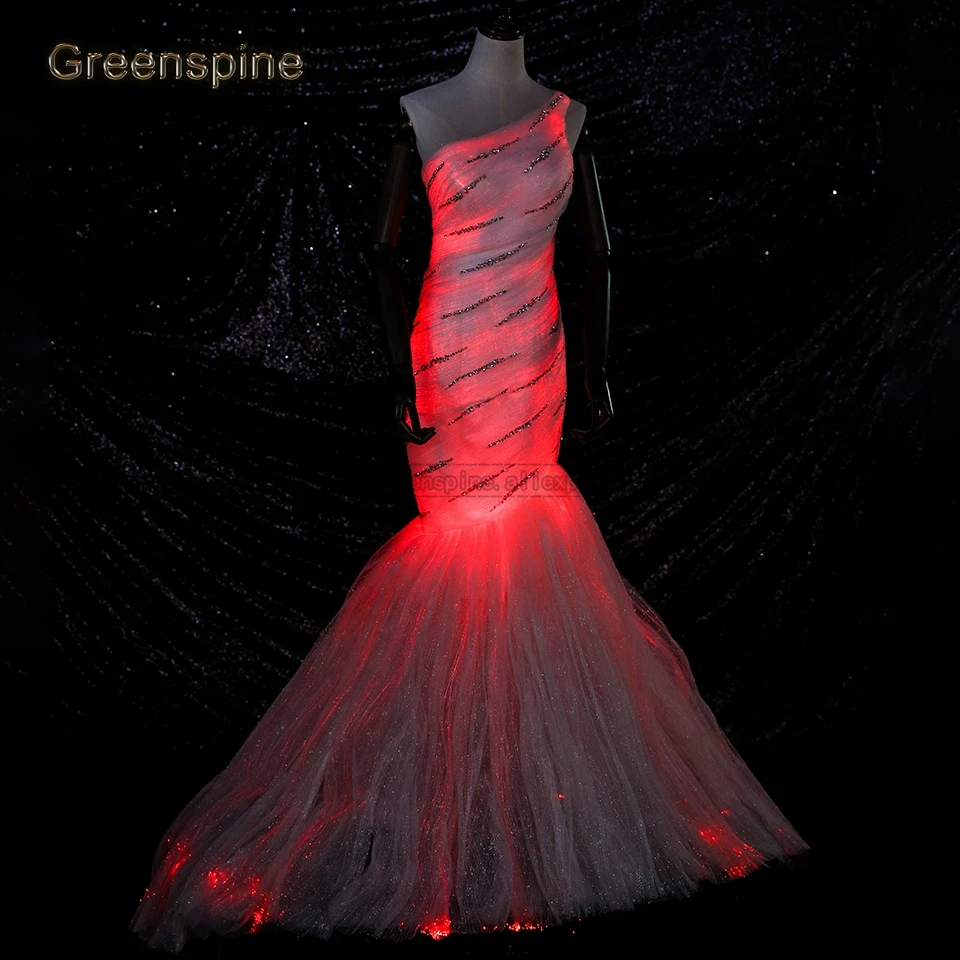 Светящееся оптоволоконное свадебное платье русалки Robe De Mariee одно плечо светящийся в темноте Dreamlike светодиодный свадебное платье