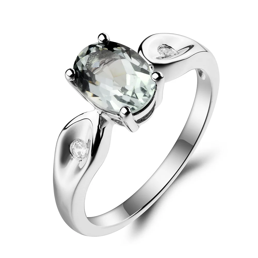 Leige Jewelry Real Natural Green Amethyst Ring Cocktail Party Oval Cut Gemstone 925 Sterling Silver Gifts for Women | Украшения и