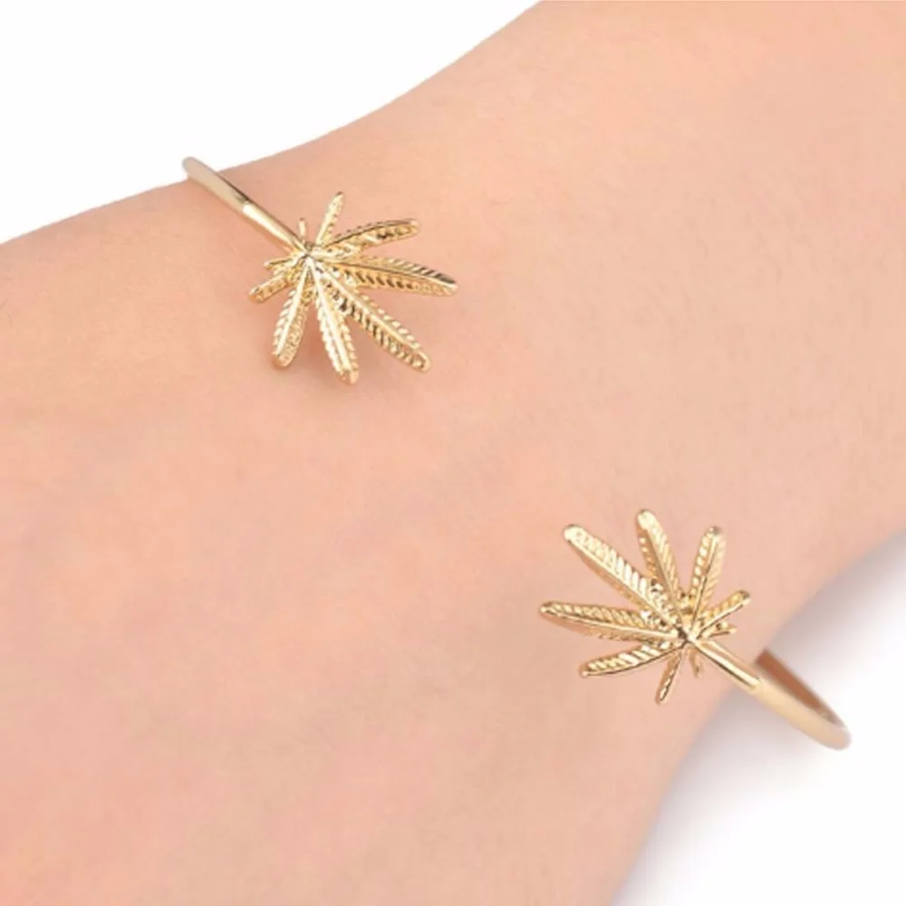 Кленовый лист манжета браслет Шарм посеребренный летний Канада лесной ювелирные