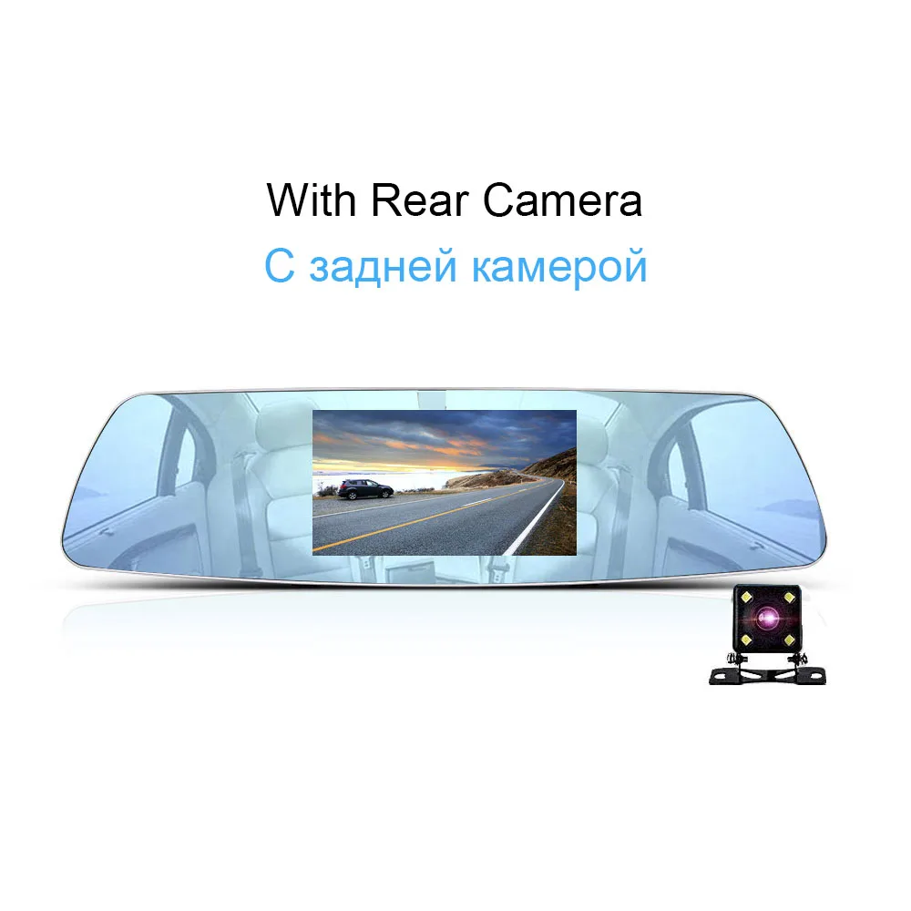 With Rear Cam Автомобильный видеорегистратор с сенсорным экраном, видеорегистратор заднего вида, камера с двойным объективом 1080P 5 дюймов, зеркальный видеорегистратор, драйвер, регистратор ночного видения - Название цвета: With Rear Cam