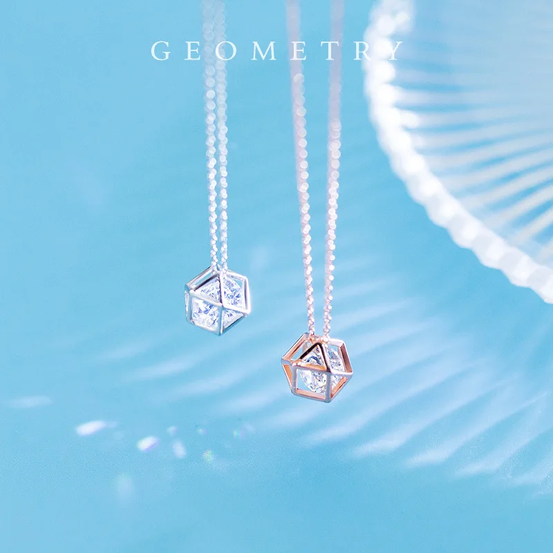 

MloveAcc Fashion 925 Sterling Silver Zircon Crystal Necklaces Geometry Polygon Pendant Necklaces for Women Girls Silver Jewelry