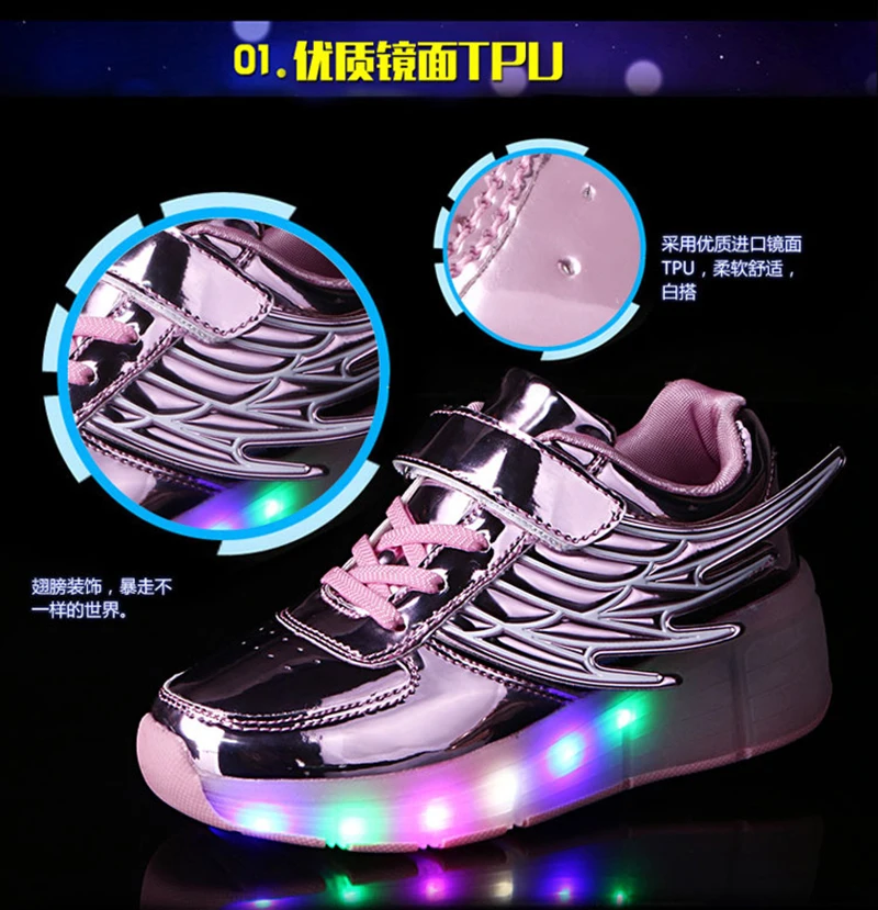 Мальчиков shoeschildren светодиодный светильник обувь Дети Sneakes с колесами Детские Роликовые кроссовки для маленьких детей светящиеся кроссовки для девочек Роликовые кроссовки