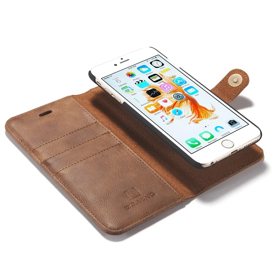 Dual Material PU with Genuine Leather Flip Case for Apple iPhone 6 Plus / 6S Removable Back Cover Metal Logo High Quality | Чехлы для
