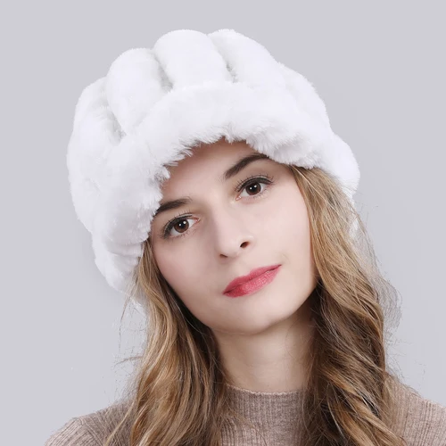 white Новинка, настоящий мех кролика, женская зимняя шапка, натуральный настоящий мех кролика, шапка для женщин, вязаная, теплая, натуральный мех, шапки - Цвет: white