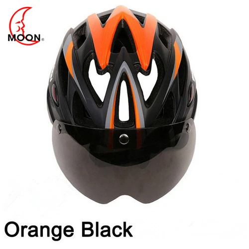 Black orange 1 lens Moon 3 объектив велосипедный шлем гоночный велосипед защитный шлем с магнитными очками Сверхлегкий в форме дорожный велосипедный шлем Casco Ciclismo - Цвет: Black orange 1 lens